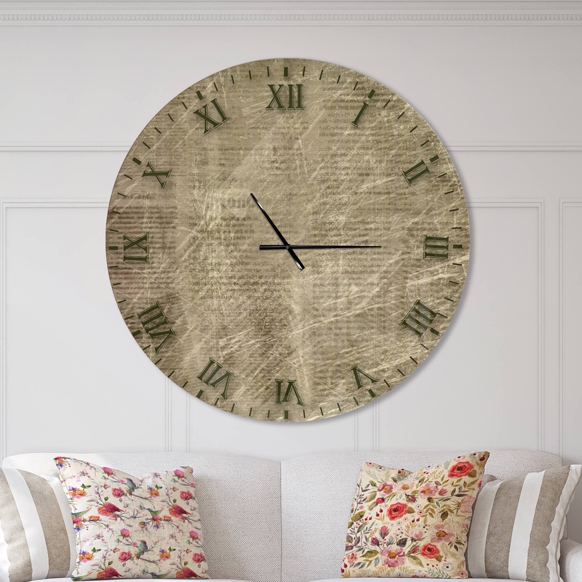 Designart 'Antique Old Paper Style Farmhouse Wall Clock